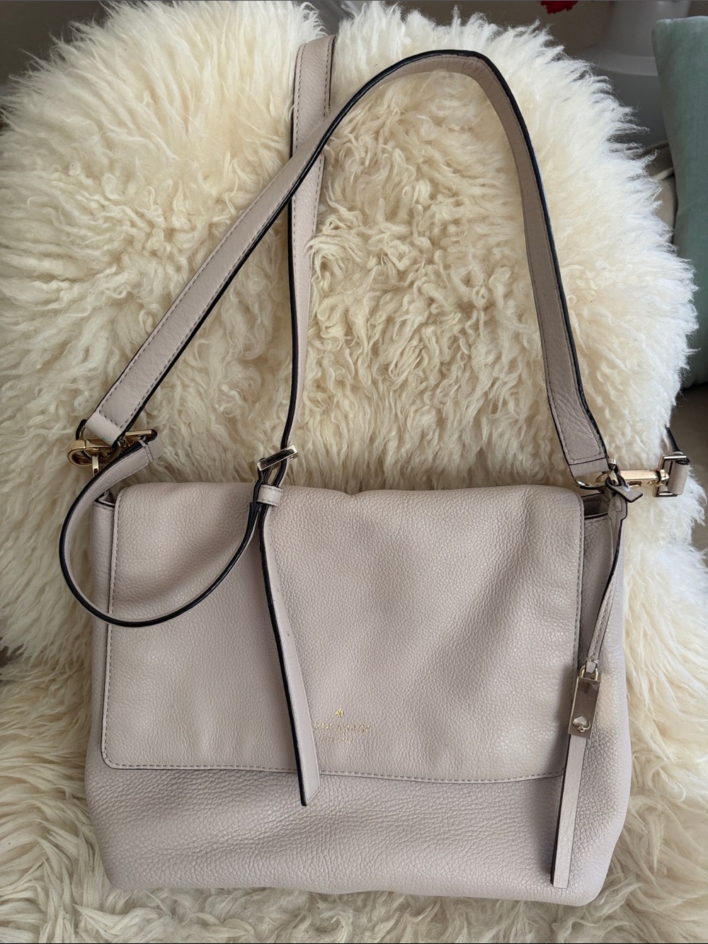 kate spade Cream Pebbled Leather Shoulder Bag with Gold Hardware